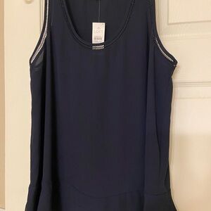 NWT LOFT Dark Blue Tank Top with Embellished Trim